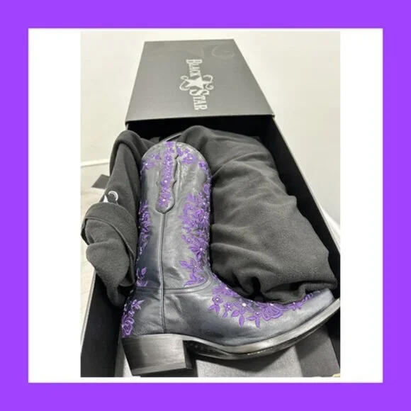 Black Star SWEETGRASS Women's Cowboy Boots in Black w Purple - Size 8.5 - Picture 7 of 13